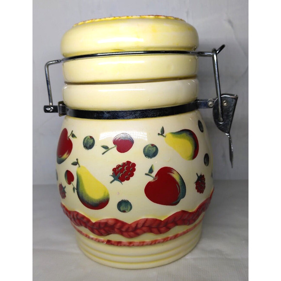 LTD Commodities 6" Ceramic Hinged Jar Assorted Fruits Design - Picture 1 of 9